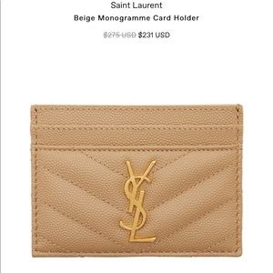 Saint Laurent beige monogram card holder wallet